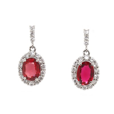 Lot 132 - Platinum Natural Red Spinel & Diamond Earrings