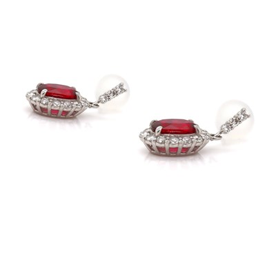Lot 132 - Platinum Natural Red Spinel & Diamond Earrings