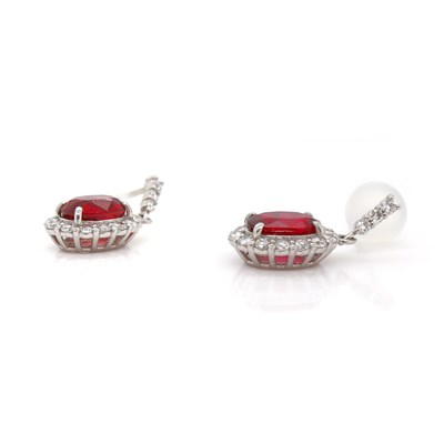 Lot 132 - Platinum Natural Red Spinel & Diamond Earrings