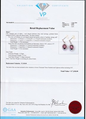 Lot 132 - Platinum Natural Red Spinel & Diamond Earrings