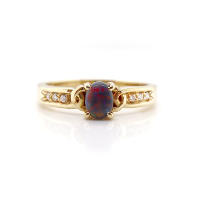 Lot 193 - 14CT Yellow Gold Australian Black Opal & Diamond Ring