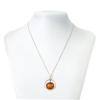 Lot 163 - 9CT Rose Gold Natural Amber Pendant With Necklace