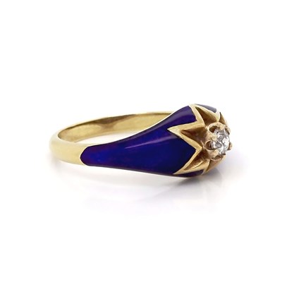 Lot 48 - 14CT Yellow Gold Antique Victorian Diamond Solitaire Blue Enamel Dress Ring