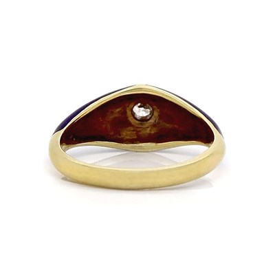 Lot 48 - 14CT Yellow Gold Antique Victorian Diamond Solitaire Blue Enamel Dress Ring