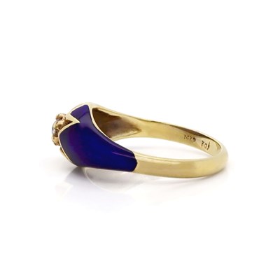 Lot 48 - 14CT Yellow Gold Antique Victorian Diamond Solitaire Blue Enamel Dress Ring