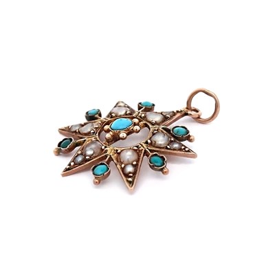 Lot 91 - 9CT Rose Gold Turquoise And Seed Pearl Star Pendant