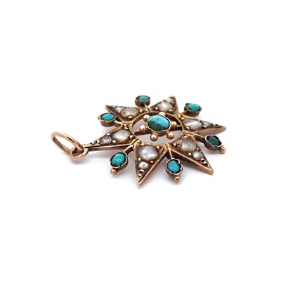Lot 91 - 9CT Rose Gold Turquoise And Seed Pearl Star Pendant