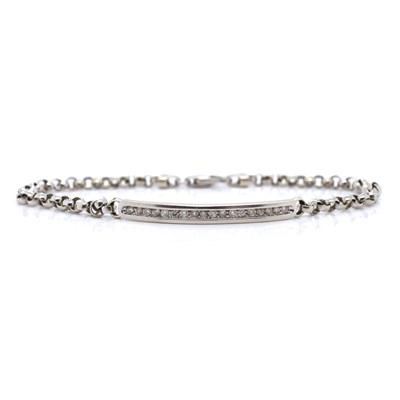 Lot 105 - 9CT White Gold Diamond Bar Bracelet