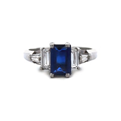 Lot 6 - Platinum Blue Sapphire And Diamond Dress Ring