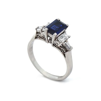 Lot 6 - Platinum Blue Sapphire And Diamond Dress Ring